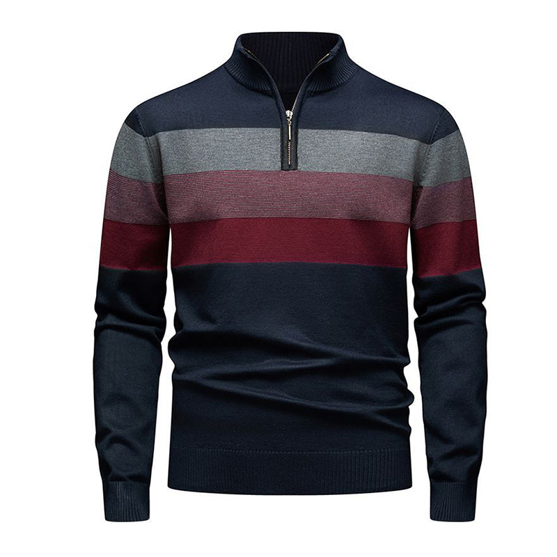 Pull rayé demi-zip ajusté et décontracté pour homme