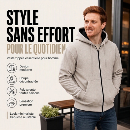 Pull à capuche zippé intégral pour homme, doublure chaude