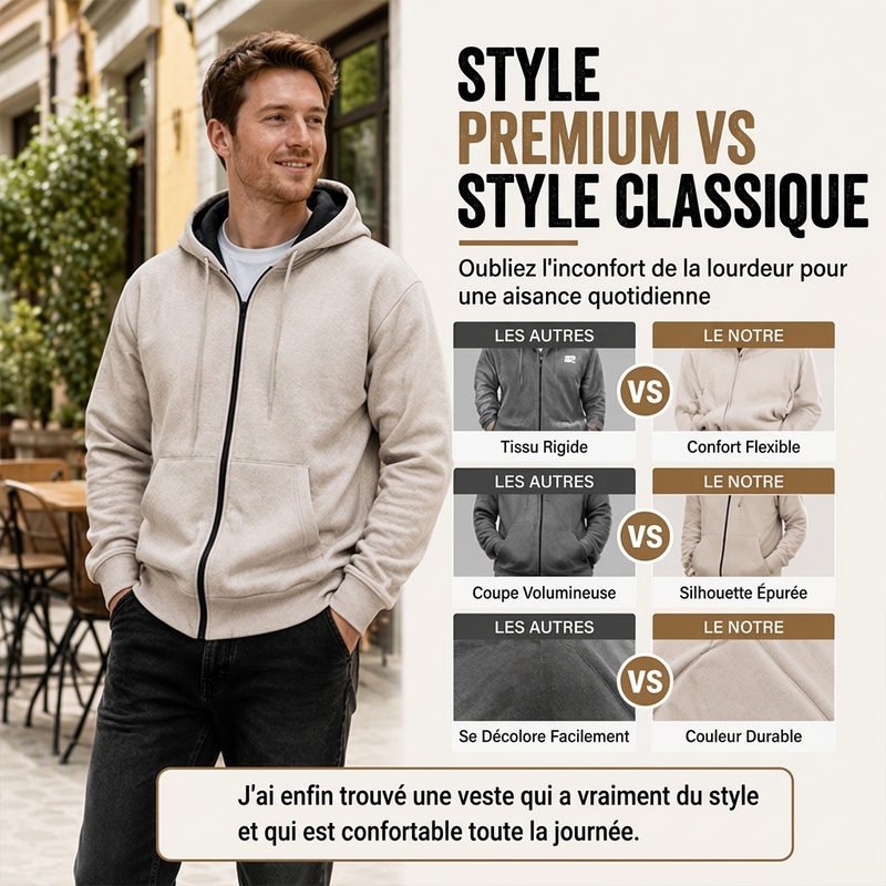 Pull à capuche zippé intégral pour homme, doublure chaude