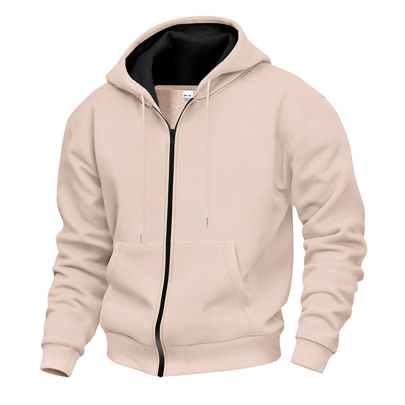 Pull à capuche zippé intégral pour homme, doublure chaude