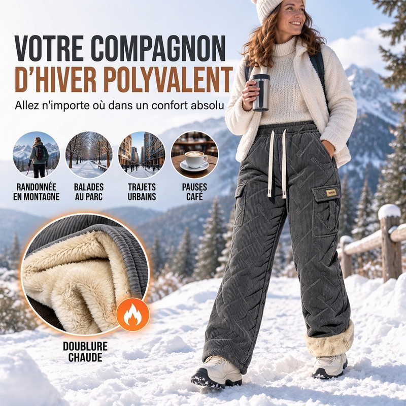 ✨ Pantalon cargo pour femme en velours côtelé avec doublure pelucheuse : facile à porter au quotidien 👖