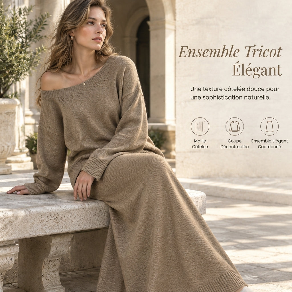 Ensemble deux pièces en maille pour femme, coupe décontractée