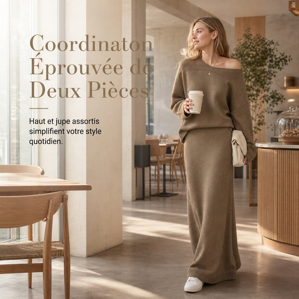 Ensemble deux pièces en maille pour femme, coupe décontractée