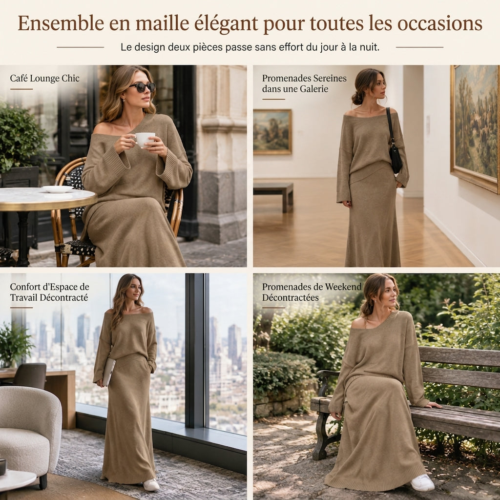 Ensemble deux pièces en maille pour femme, coupe décontractée