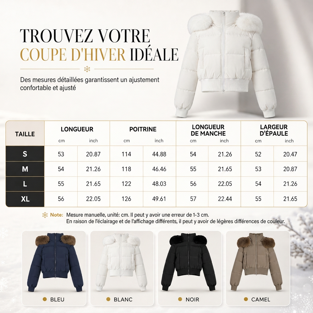 Manteau matelassé court à capuche pour femme, avec col en fourrure, pour l'hiver