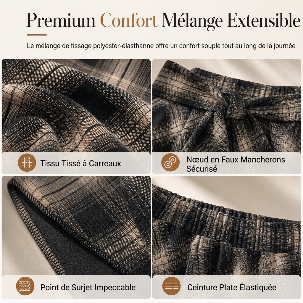 Jupe à carreaux patchwork asymétrique à taille haute pour femmes