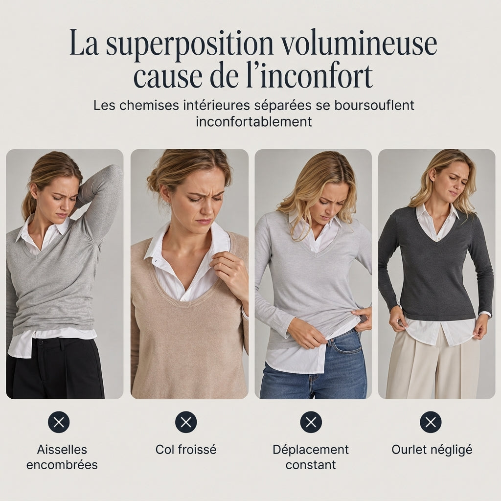 Pull en maille à rayures pour femmes, style préppy, effet deux pièces manches longues, ajusté, haut à enfiler