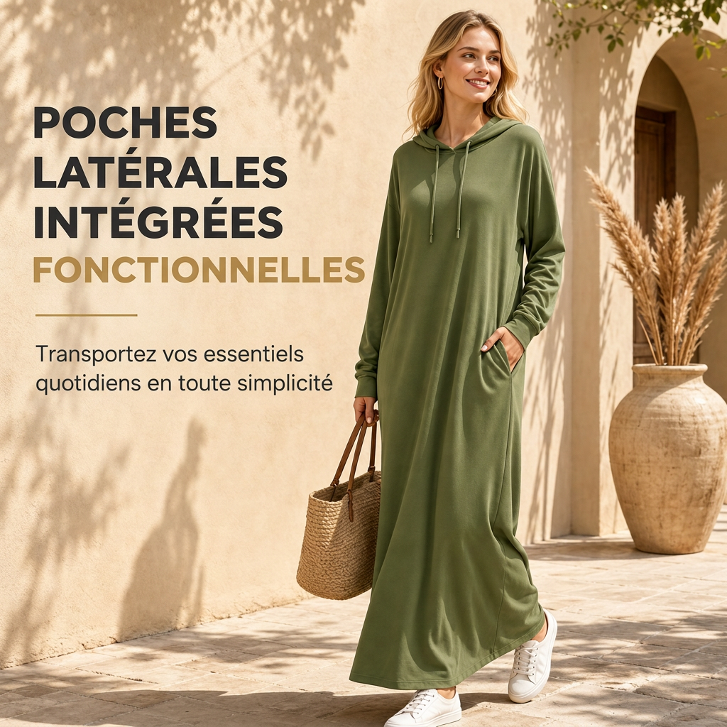Robe à capuche décontractée unie pour femme