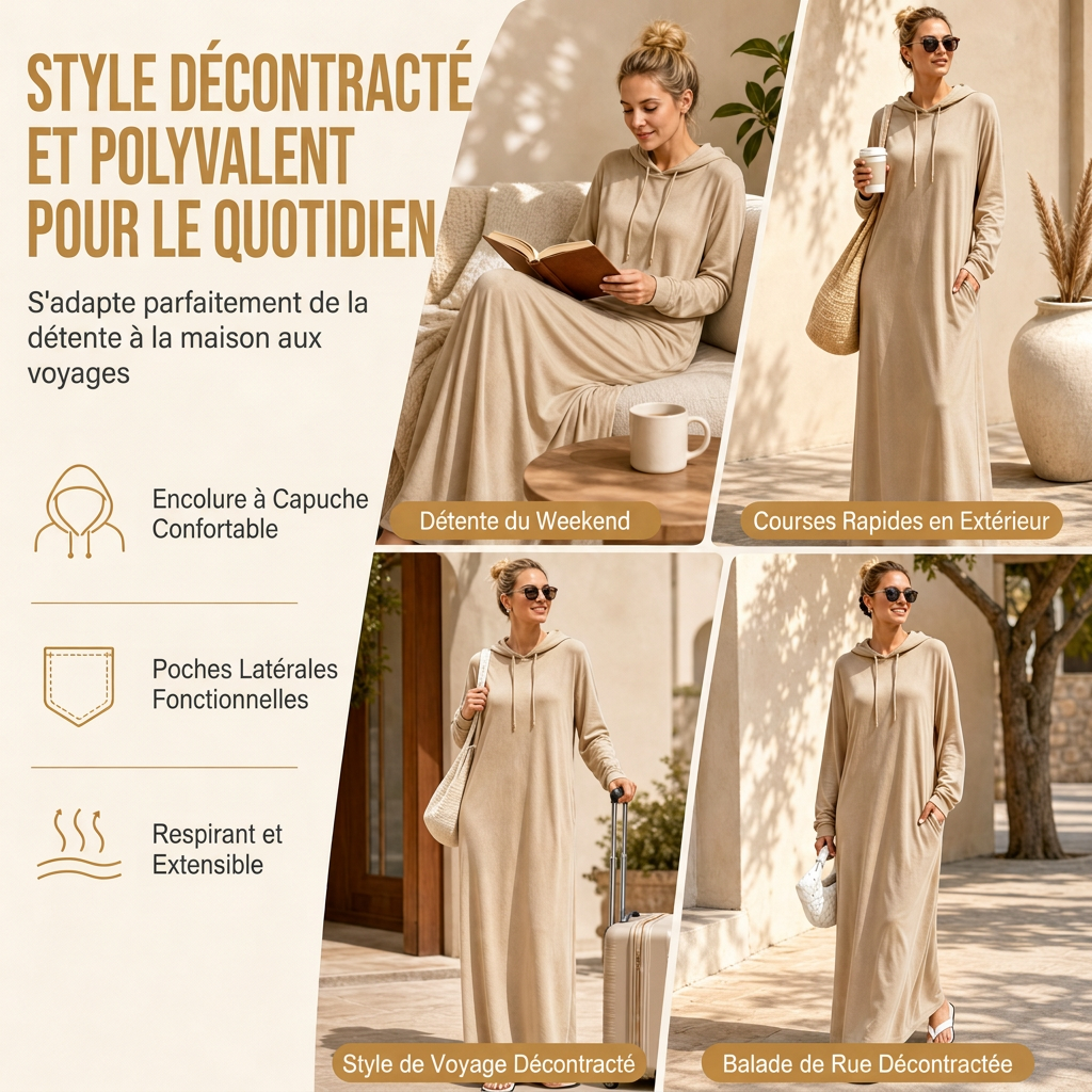 Robe à capuche décontractée unie pour femme
