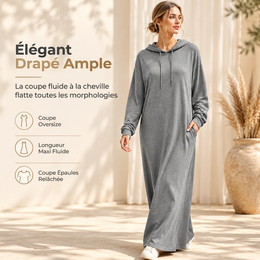 Robe à capuche décontractée unie pour femme