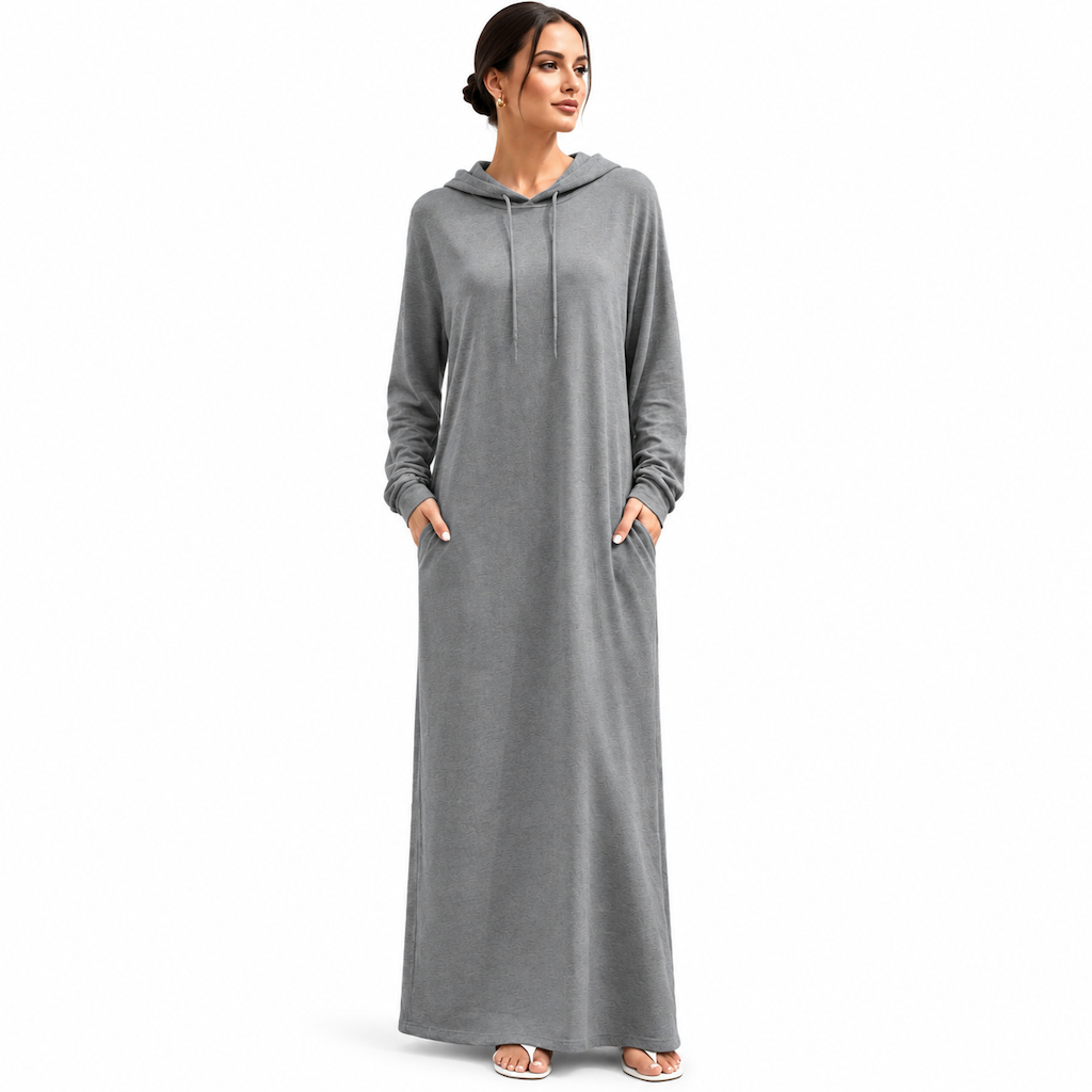 Robe à capuche décontractée unie pour femme