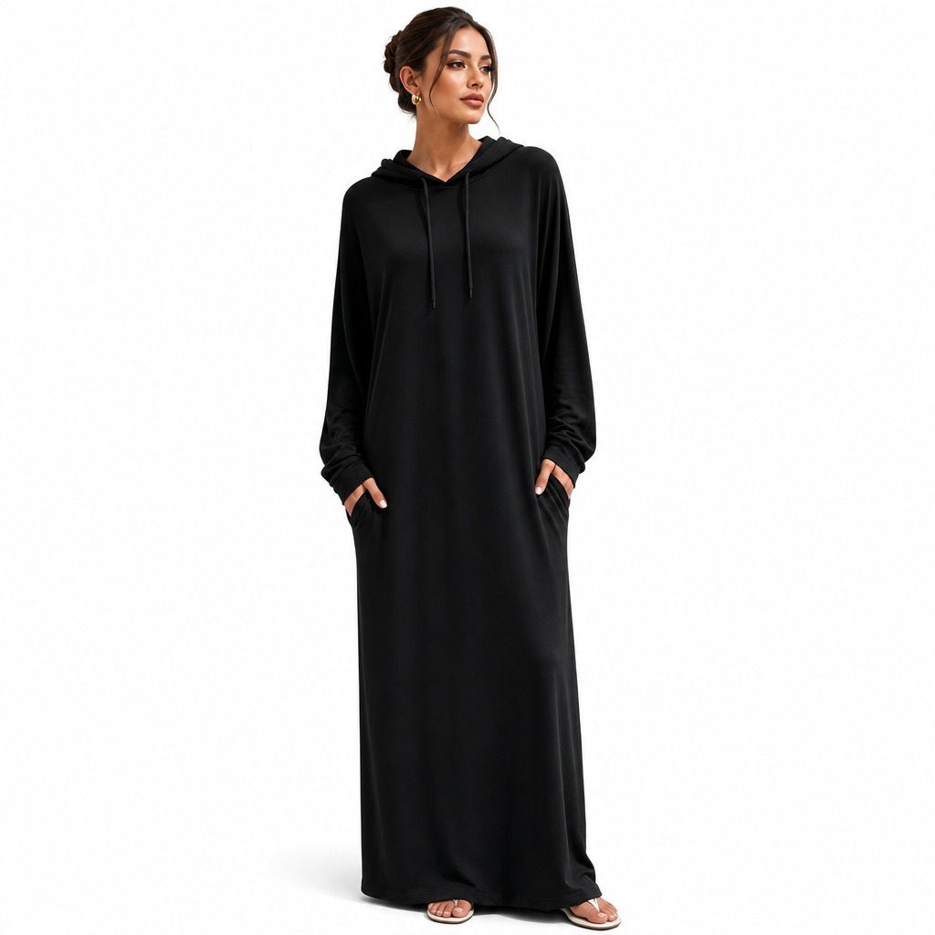 Robe à capuche décontractée unie pour femme