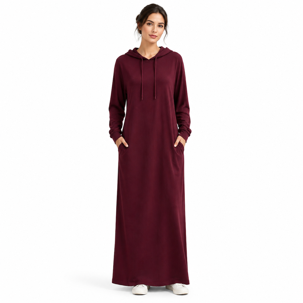 Robe à capuche décontractée unie pour femme