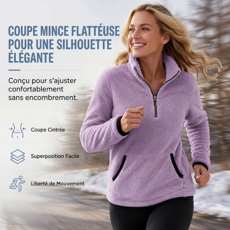 Sweat en peluche chaud à demi-zip pour femme
