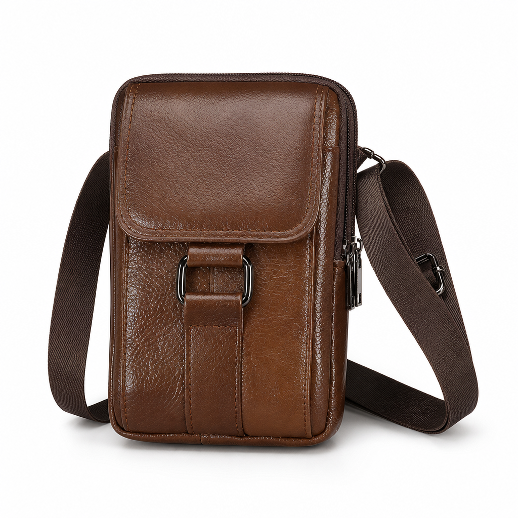 Étui ceinture pour téléphone portable en cuir véritable pour homme, holster multifonction avec passante de ceinture, mini pochette à bandoulière