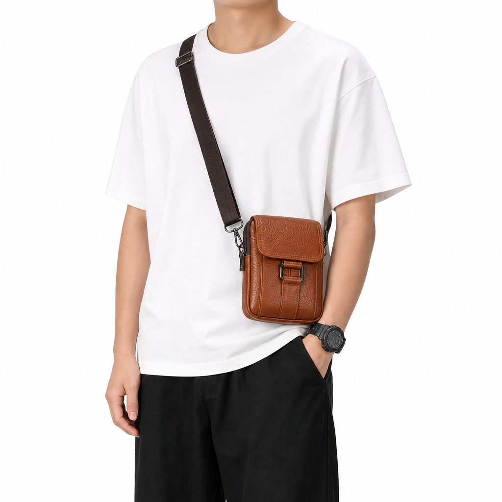 Étui ceinture pour téléphone portable en cuir véritable pour homme, holster multifonction avec passante de ceinture, mini pochette à bandoulière