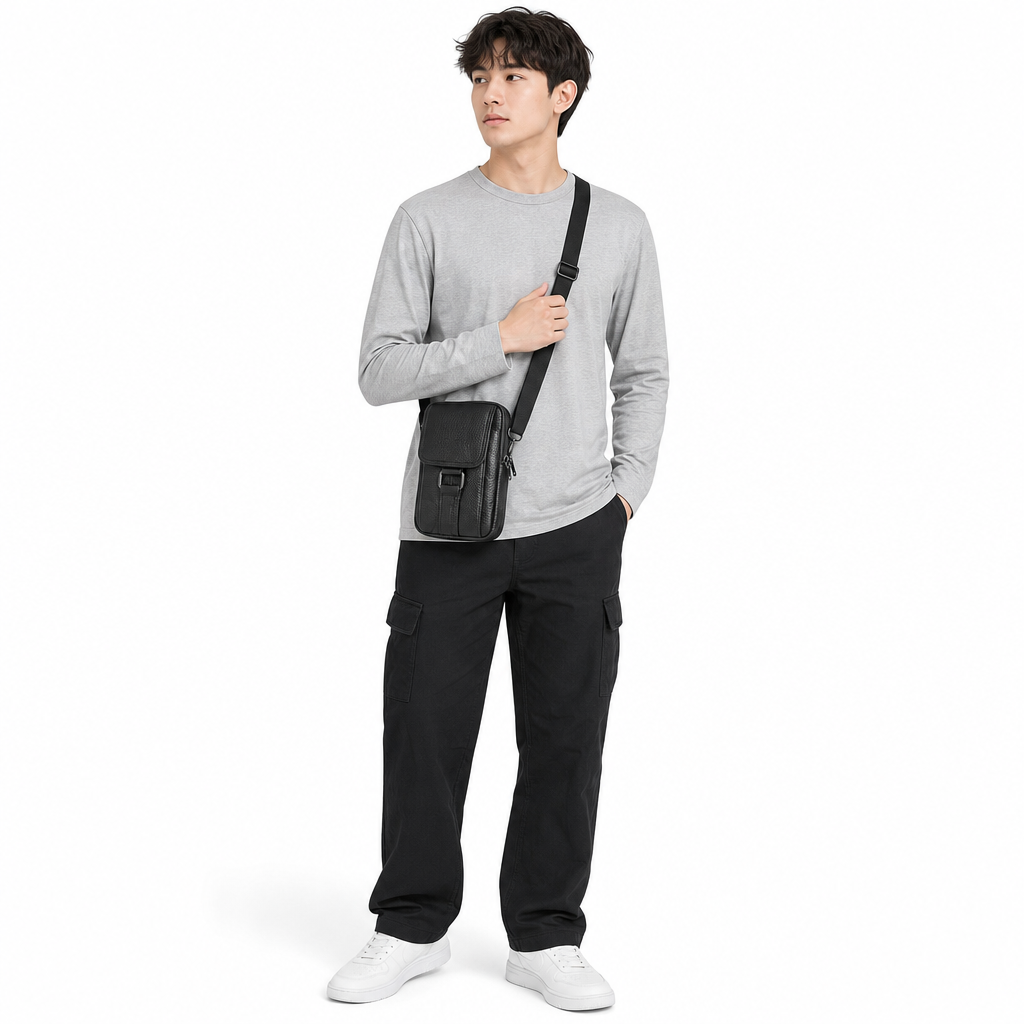 Étui ceinture pour téléphone portable en cuir véritable pour homme, holster multifonction avec passante de ceinture, mini pochette à bandoulière