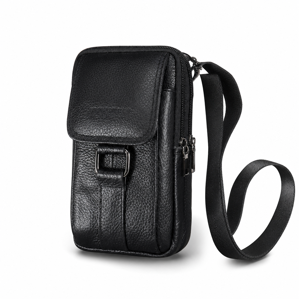 Étui ceinture pour téléphone portable en cuir véritable pour homme, holster multifonction avec passante de ceinture, mini pochette à bandoulière