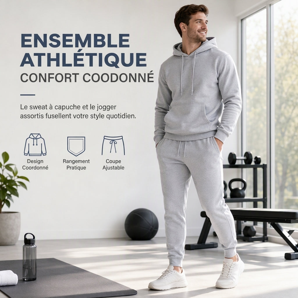 Ensemble à capuche doux et pantalon de sport décontracté pour hommes