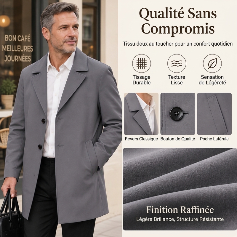 Trench-coat classique homme à simple boutonnage