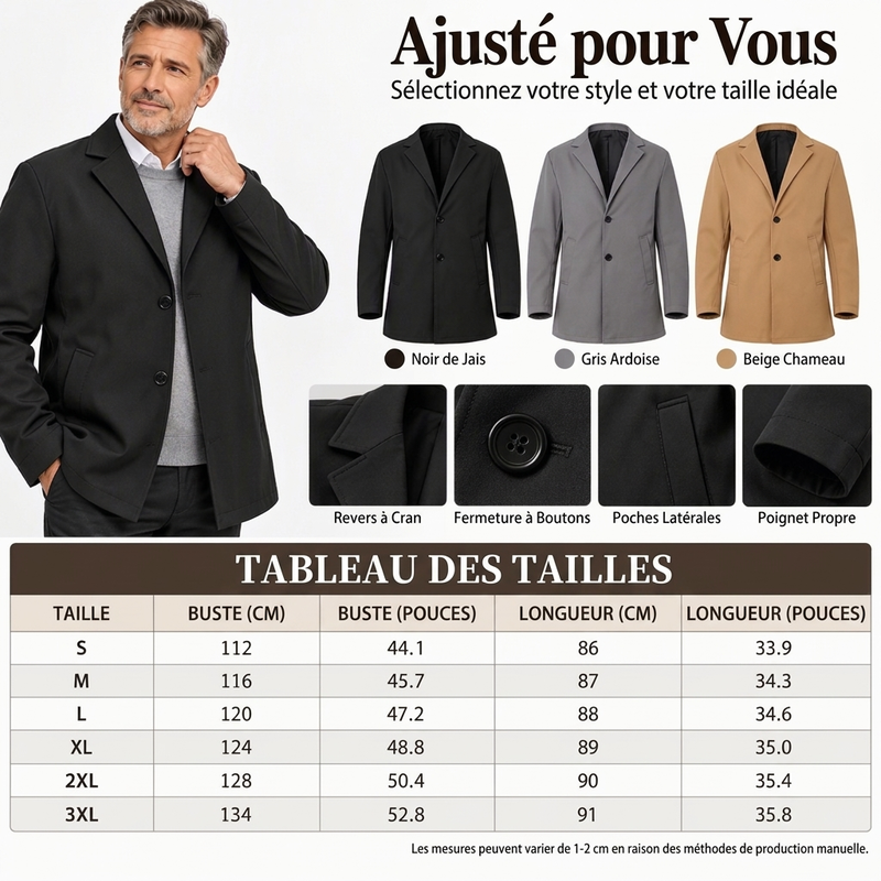 Trench-coat classique homme à simple boutonnage