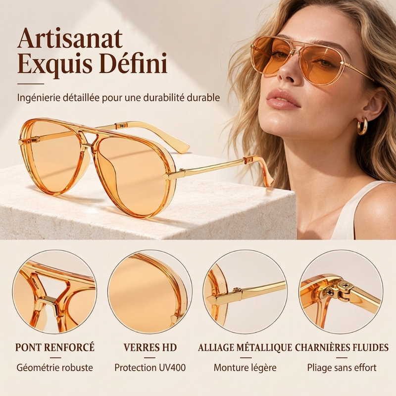 Lunettes de soleil aviateur rétro à double pont pour femmes