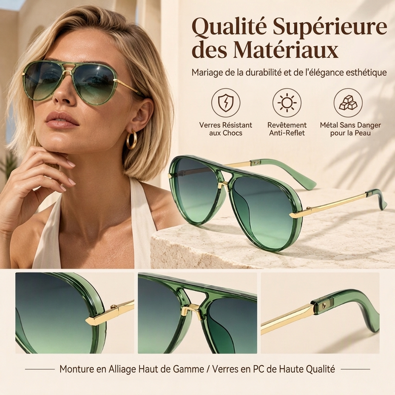 Lunettes de soleil aviateur rétro à double pont pour femmes
