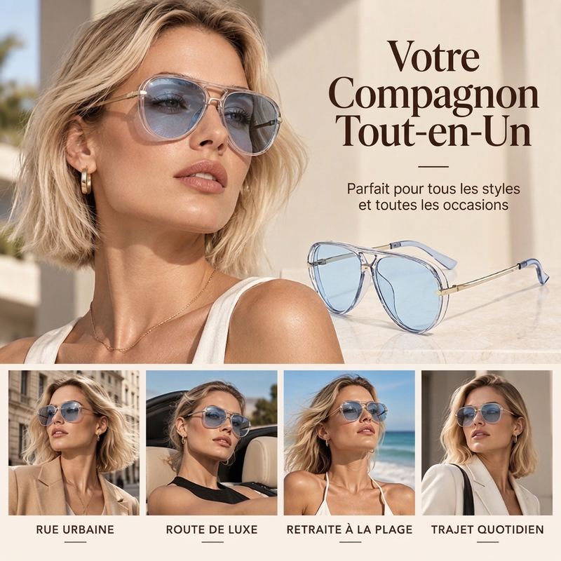Lunettes de soleil aviateur rétro à double pont pour femmes