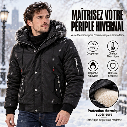 Veste d'hiver décontractée pour homme avec capuche en fausse fourrure