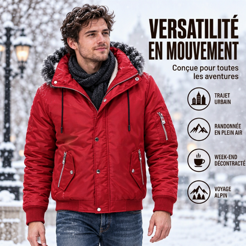 Veste d'hiver décontractée pour homme avec capuche en fausse fourrure