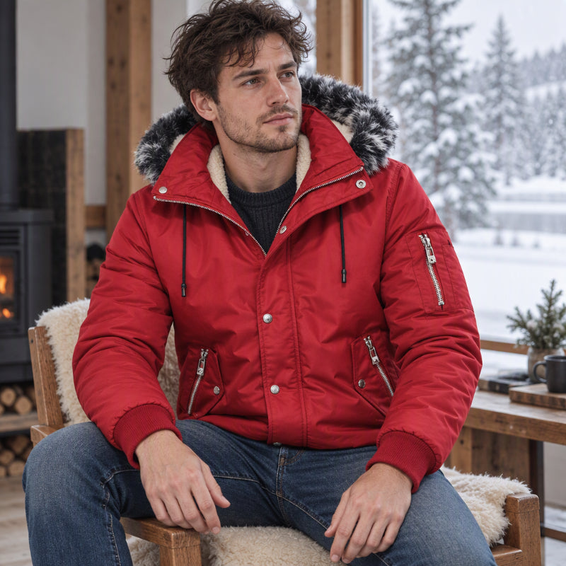 Veste d'hiver décontractée pour homme avec capuche en fausse fourrure