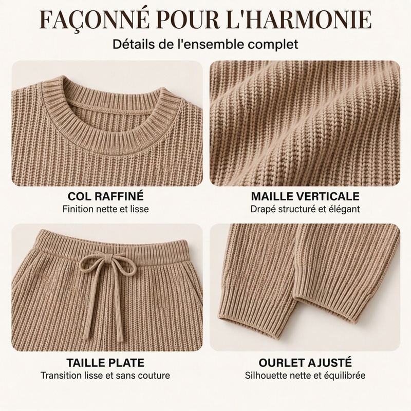 Ensemble 2 pièces en maille côtelée décontractée pour femme