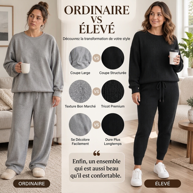 Ensemble 2 pièces en maille côtelée décontractée pour femme