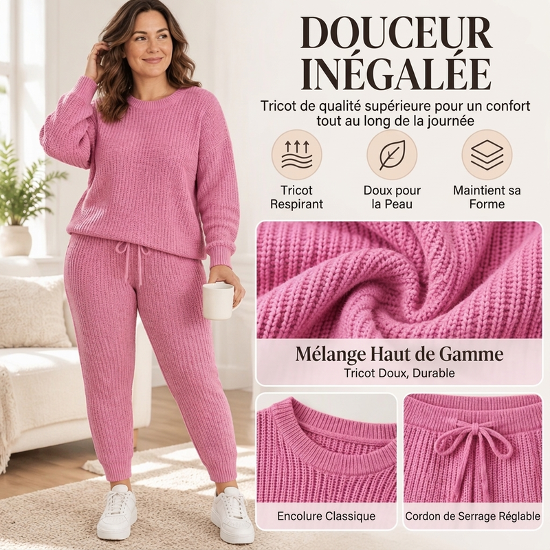 Ensemble 2 pièces en maille côtelée décontractée pour femme