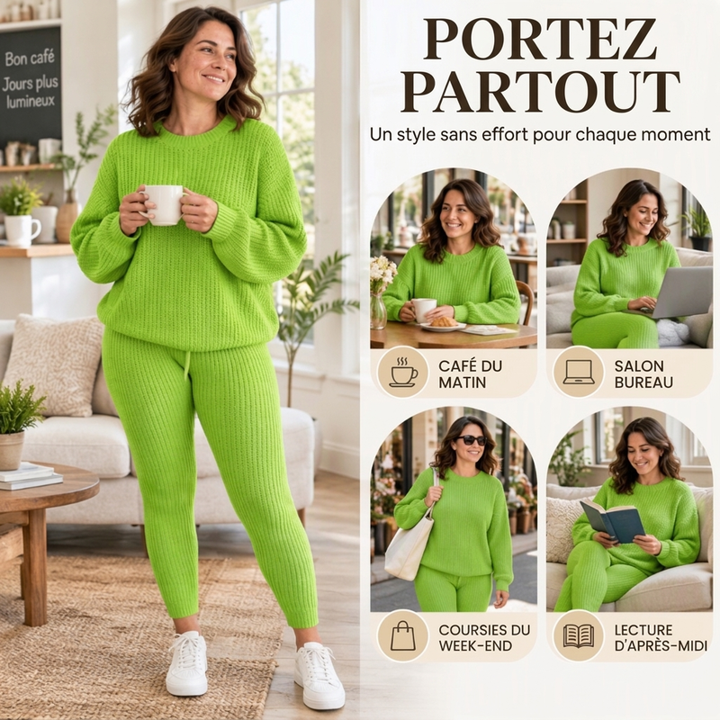 Ensemble 2 pièces en maille côtelée décontractée pour femme