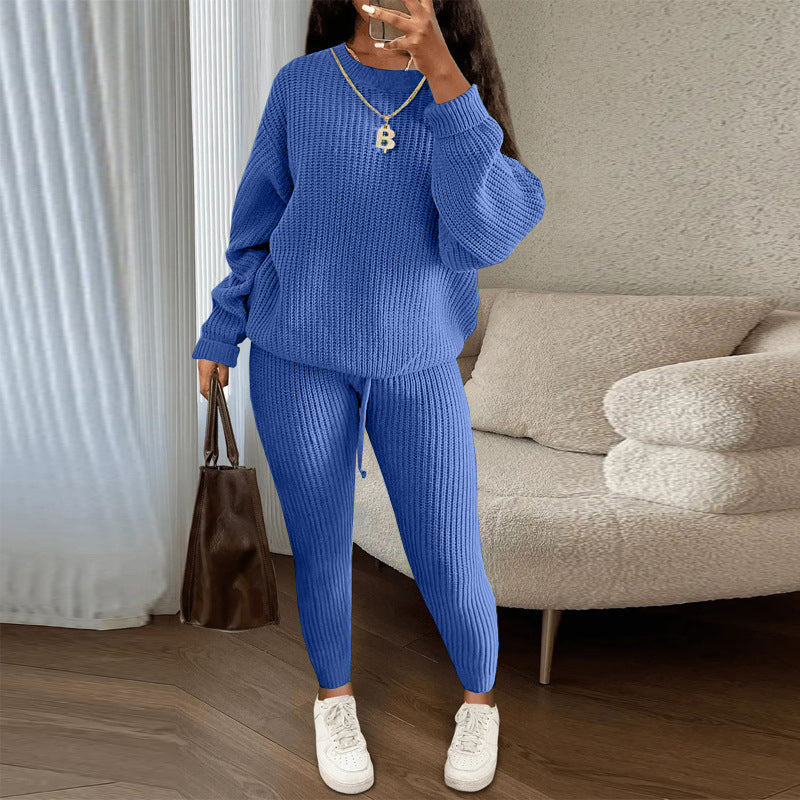 Ensemble 2 pièces en maille côtelée décontractée pour femme