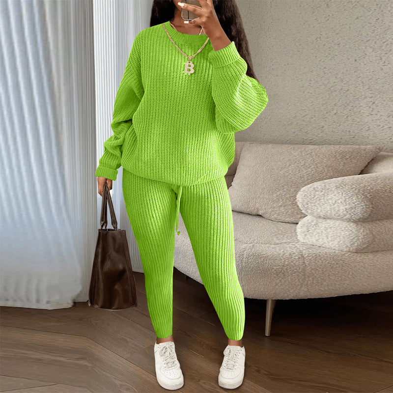 Ensemble 2 pièces en maille côtelée décontractée pour femme