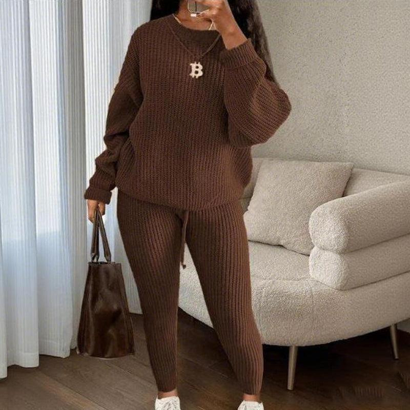 Ensemble 2 pièces en maille côtelée décontractée pour femme