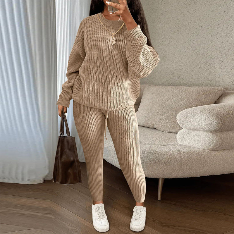 Ensemble 2 pièces en maille côtelée décontractée pour femme