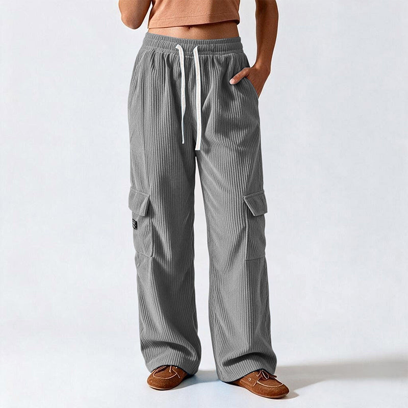 Pantalons cargo en velours côtelé rétro décontractés pour femmes