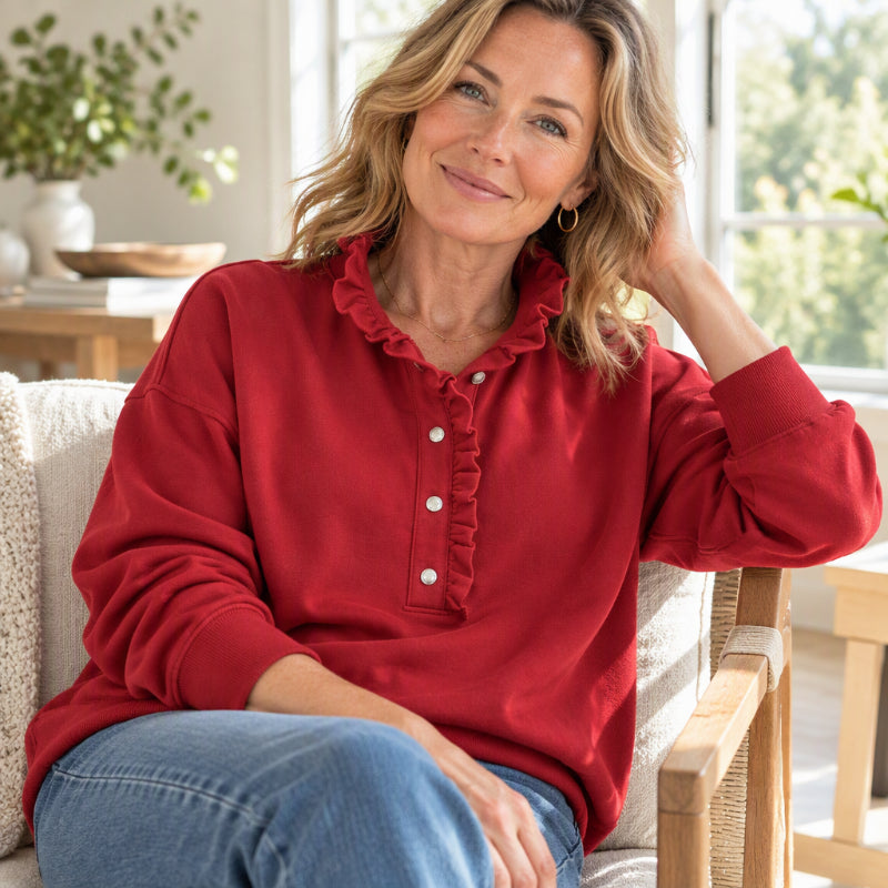 Pull-over à col volanté pour femme