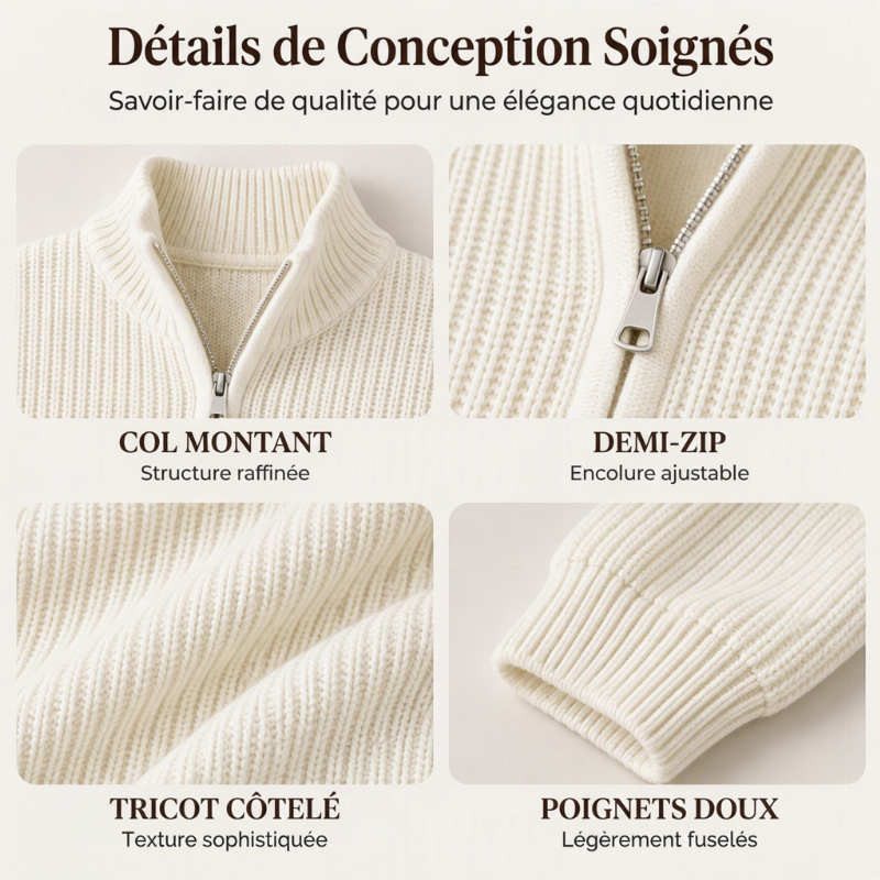 💝Pull en maille col montant demi-zip pour femme