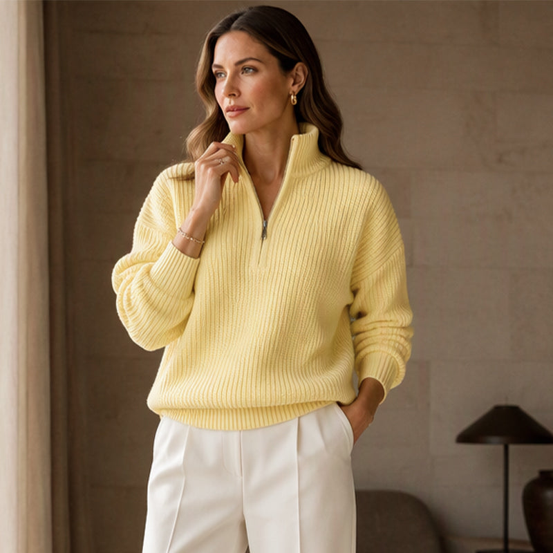 💝Pull en maille col montant demi-zip pour femme