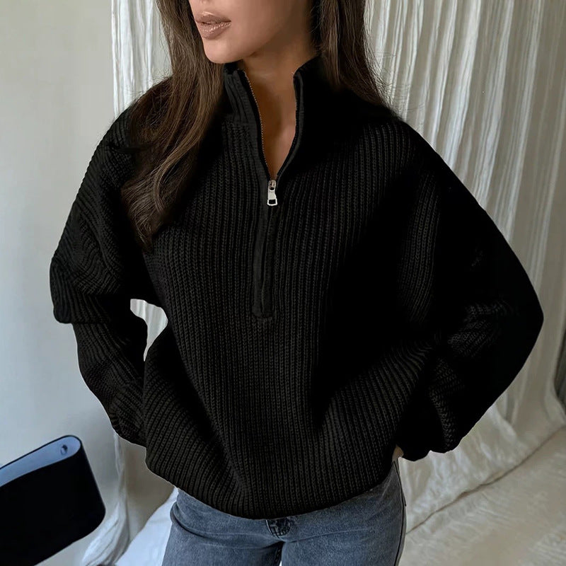 💝Pull en maille col montant demi-zip pour femme