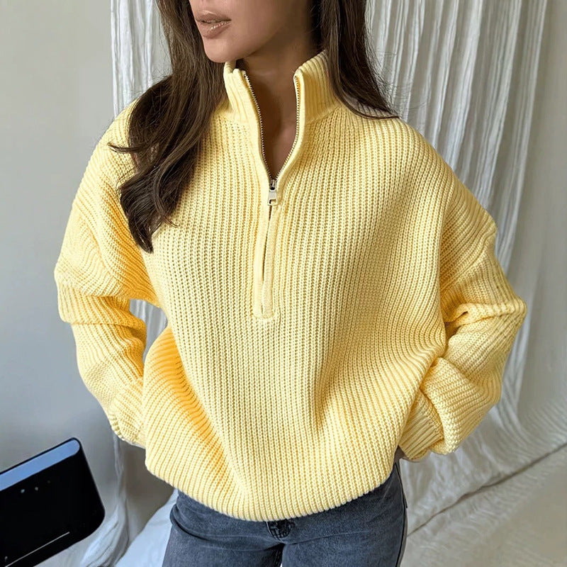 💝Pull en maille col montant demi-zip pour femme