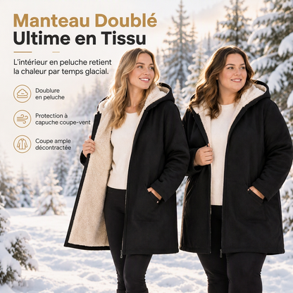 Manteau femme mi-long à capuche, doublure en tissu, manches longues, couleur unie, chaud pour automne et hiver