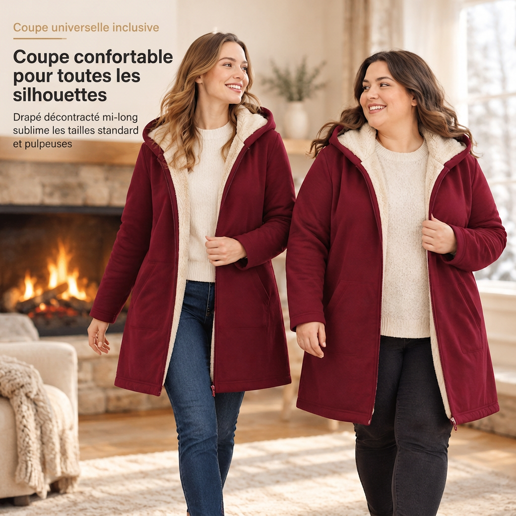 Manteau femme mi-long à capuche, doublure en tissu, manches longues, couleur unie, chaud pour automne et hiver