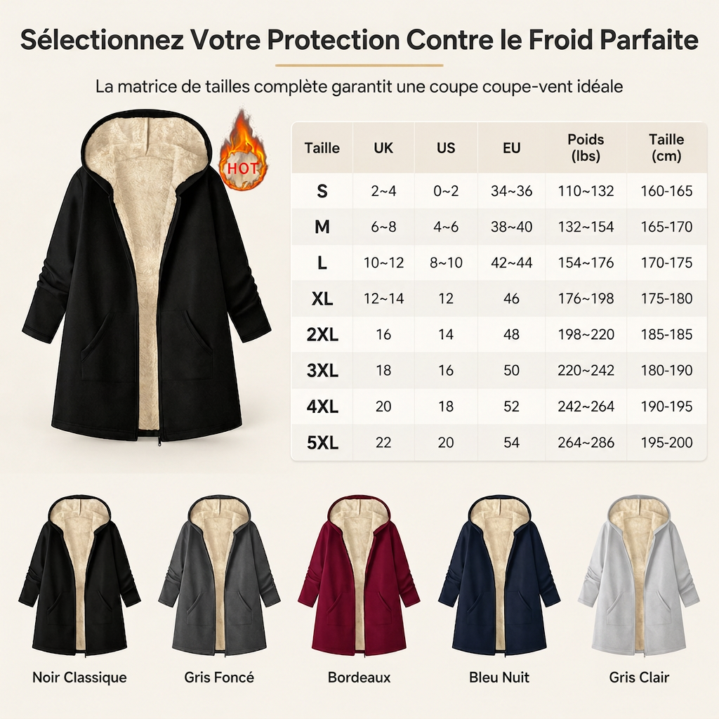 Manteau femme mi-long à capuche, doublure en tissu, manches longues, couleur unie, chaud pour automne et hiver