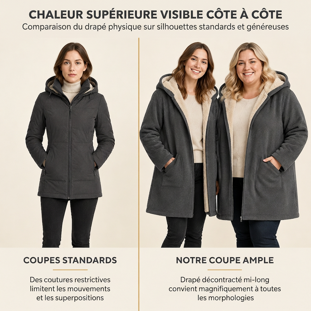 Manteau femme mi-long à capuche, doublure en tissu, manches longues, couleur unie, chaud pour automne et hiver