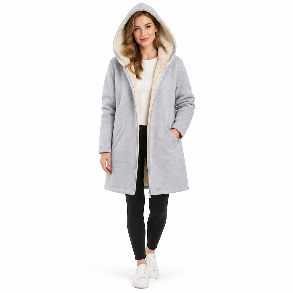 Manteau femme mi-long à capuche, doublure en tissu, manches longues, couleur unie, chaud pour automne et hiver